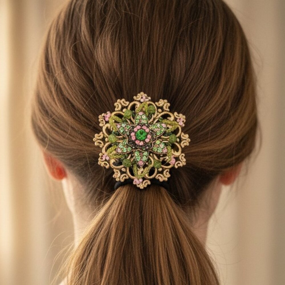 Adorned Flower Hair Band Pink Green